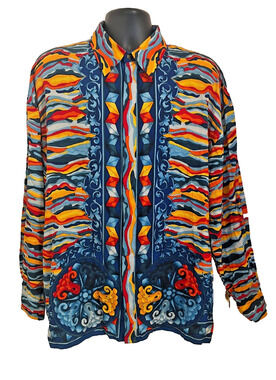 VTG Silversilk 100% Silk Colorful Button up Shirt Bold Baroque Maximalist L